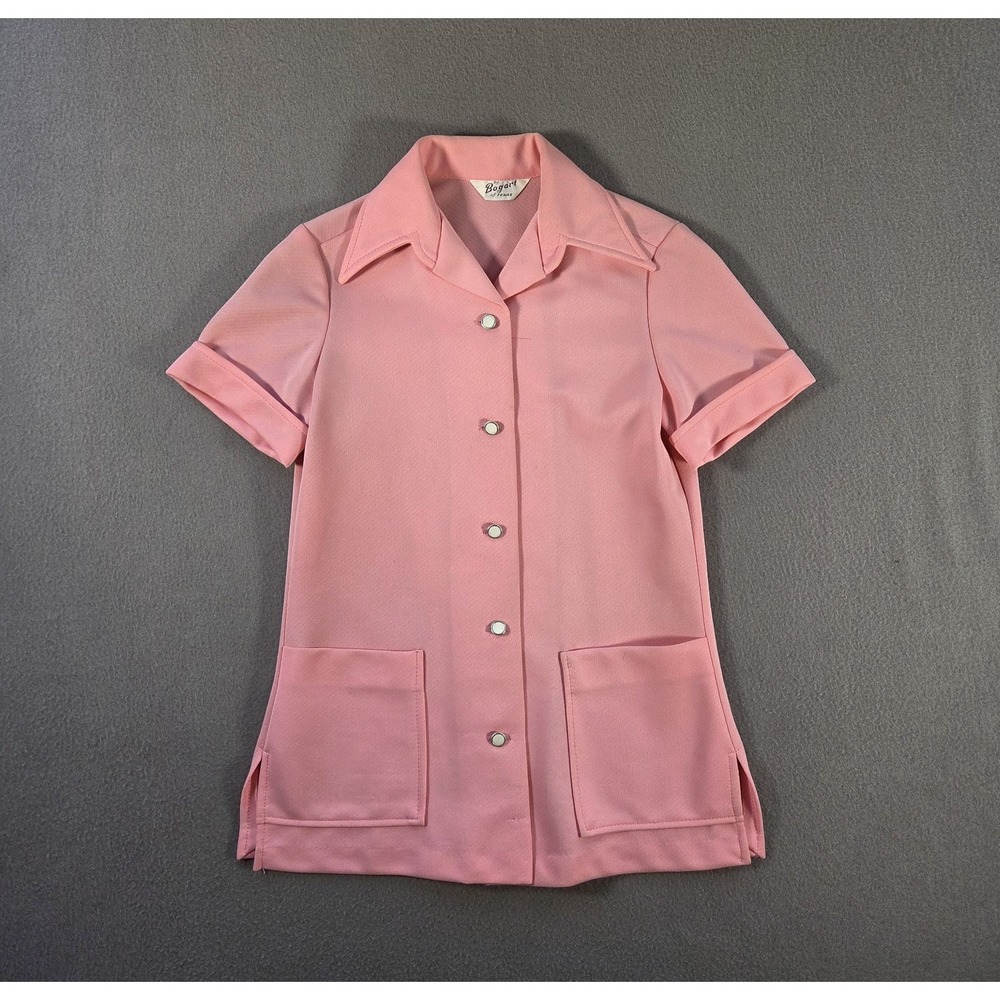 Vintage Bogart of Texas Top Womens Small Pink Dagger Collar Mod Secretary Shirt
